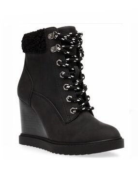 DV Dolce Vita Black Sherman Lace Up Wedge Booties Boots Size 9.5 Women’s Boots